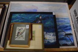 A small group of paintings and prints.