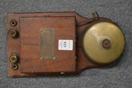 A Guildford Corporation electricity department wall mounted oak cased alarm bell.
