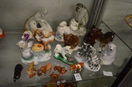 A collection of Lomonosov porcelain animals.