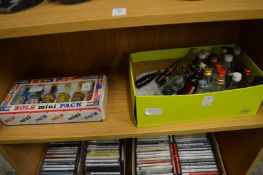 Miniature bottles of liqueur.