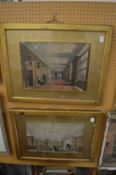 Stately home interior scenes with figures, colour print, a pair.
