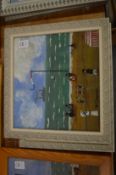 M Chapman, beach scene with figures, oil on board, signed.