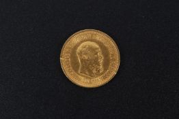 A gold five ruble coin (large size) 1889.