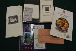 A penny black stamp in presentation case and other items.