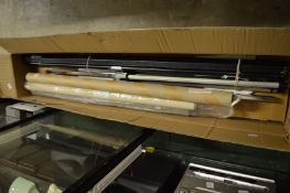 A large projector screen and stand.