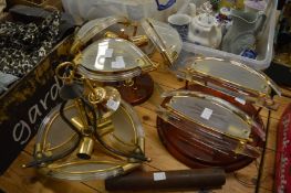 Three stylish Lucite, glass and brass ceiling light fittings.