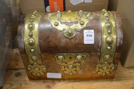 A Victorian brass bound figured walnut stationery casket.