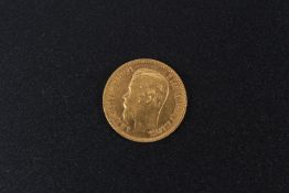 A gold five ruble coin, 1898.