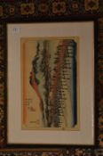 Japanese wood block print depicting Sanjo Ohashi bridge.