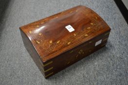 Brass inlaid hard wood jewellery box.