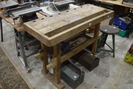 A work bench and a vice.