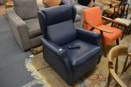 A good dark blue leather electrically operated armchair by Mascheroni, Italy.