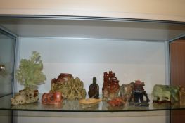 A group of Chinese soap stone vases, figures etc.