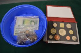 Various coins and banknotes.