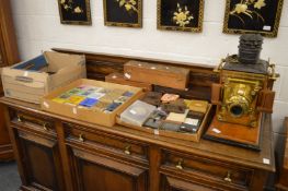A good Victorian brass and mahogany slide projector, converted to electricity complete with numerous