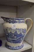 Transfer printed blue and white jug.