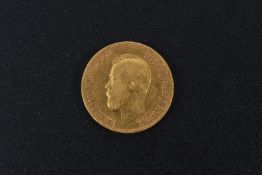 A gold ten ruble coin, 1900.