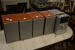 A Sony mini hi-fi system with four speakers.
