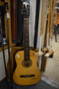 A classical guitar with case.
