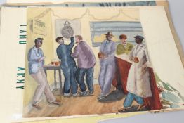 STELLA EDEN Collection of mid 20th century drawings and designs including one for the Land Army