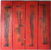 W. JAFA (CONTEMPORARY) Red abstract compositions set of four panels mixed media on canvas each