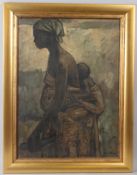 KOLADE OSHINOWO (1948) Mother and Child oil on board (a/f) signed 74.5 x 54.5cm