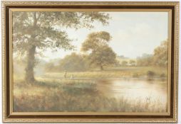 DAVID DIPNALL (1941-2023) Boys on a riverbank oil on canvas signed 49 x 75cm