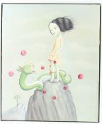 MANNER OF NICOLETTA CECCOLI Girl with apples and dragon acrylic on canvas 62 x 52cm