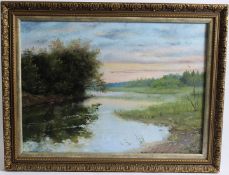 ANNA SELENSKIH Lake view at twilight oil on canvas inscribed verso 39 x 54cm