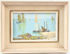 CIRCLE OF HENRI BARNOIN Fishing boats on a calm day gouache 12 x 18cm (a/f no glass)