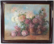 LUIZI DE CARVALHO Still life of dahlia flowers in a copper pot oil on camvas signed 72 X 91cm