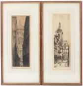 PERCY WESTWOOD (1878 -1958) 'St Pauls' and 'Clock Tower Rouen' two etchings signed and inscribed
