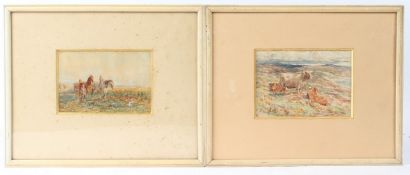 SCOTTISH SCHOOL (19TH CENTURY) Highland cattle on a hillside and Heavy horses being led in a field