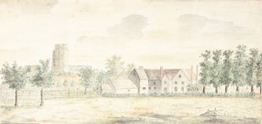 E RANDLE (EARLY 19TH CENTURY) 'Great Shelford Church' watercolour signed, inscribed and dated 1802