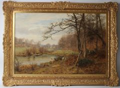 FRANK WALTON (1840-1928) Autumnal river landscape oil on canvas signed 50 x 75cm