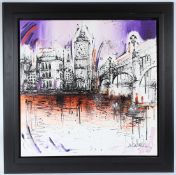 SAMANTHA ELLIS (b.1992) View of the Houses of Parliament and Westminster Bridge acrylic on canvas