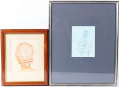 DE WINTER (20TH CENTURY) Surrealist style woman's head with face 22 x 17cm and another drawing of