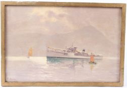 THOMAS G. PURVIS (1861-1933) Warship H31 with Chinese sail boats off Hong Kong oil on canvas