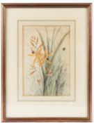 CIRCLE OF KATHERINE CAMERON Bees on a flowering plant watercolour 23 x 15cm