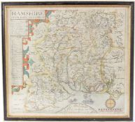 JOHN NORDEN (1547-1625) 17th century map of Hampshire 'Hamshire Olim Pars Belgavum' coloured