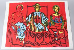 BRUCE ONOBRAKPEYA (1932 NIGERIA) 'Man and Two Wives II' serigraph / screenprint 16/75 signed and