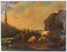 EUROPEAN SCHOOL (19TH CENTURY) Mary, Joseph and the infant Jesus resting in a landscape amongst farm