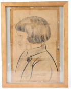 20TH CENTURY SCHOOL Portrait sketch of a girl in profile charcoal on brown paper 38 x 24.5cm