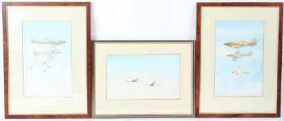 DAVID HARBOUR (b.1935) Spitfire aircraft in flight three watercolour signed 30 x 19cm (3)