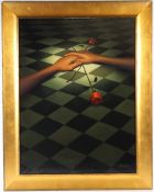 THEO LEERING (CONTEMPORARY) Pair of hands with red roses oil on canvas signed and dated '05 79 x