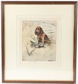 HENRY WILKINSON (1921-2011) Spaniel with Mallard colour etching signed 27 x 22cm plate