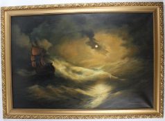 A ORLINSKI Ship at sea on a moonlit night oil on canvas (a/f) signed 79 x 108cm