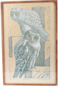 JAMES T A OSBORNE 'Snowy Owls' linocut (a/f) signed in pencil, inscribed and numbered 8/30 50 x