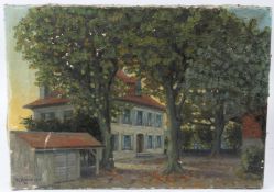 V REBER (EARLY 20TH CENTURY) View of a house between trees oil on canvas signed and dated 1911