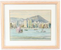 TIK LANG View of Hong Kong harbour watercolour signed 29 x 39cm
